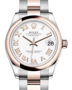 Rolex Lady-Datejust 31 Rose Gold/Steel White Roman Dial & Smooth Domed Bezel Oyster Bracelet 278241 - NEW