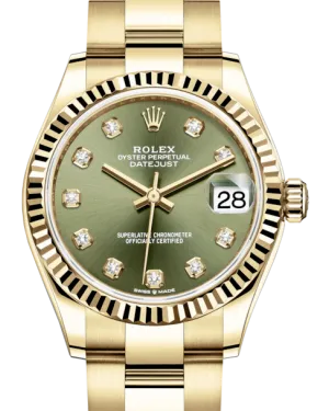 Rolex Lady-Datejust 31 Yellow Gold Olive Green Diamond Dial & Fluted Bezel Oyster Bracelet 278278