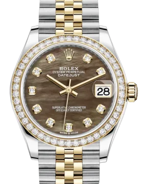 Rolex Lady-Datejust 31 Yellow Gold/Steel Black Mother of Pearl Diamond Dial & Diamond Bezel Jubilee Bracelet 278383RBR