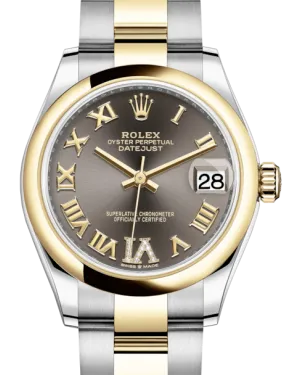 Rolex Lady-Datejust 31 Yellow Gold/Steel Dark Grey Roman Diamond VI Dial & Smooth Domed Bezel Oyster Bracelet 278243