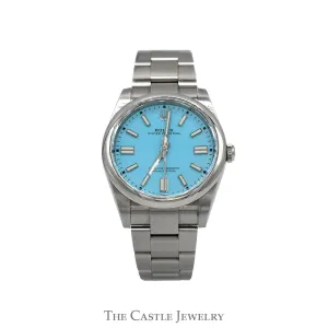 Rolex Oyster Perpetual 124300 41mm Watch with Turquoise Blue Dial in Stainless Steel Oyster Bracelet