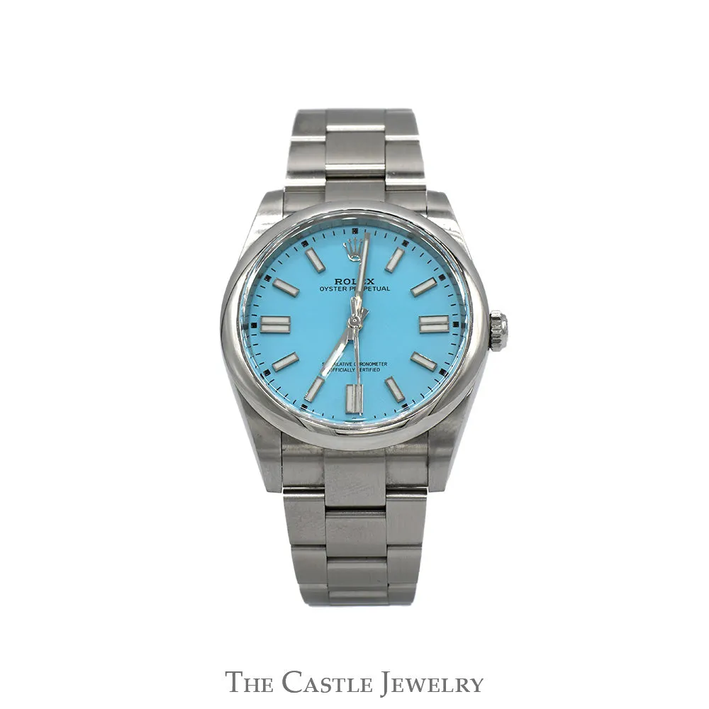 Rolex Oyster Perpetual 124300 41mm Watch with Turquoise Blue Dial in Stainless Steel Oyster Bracelet