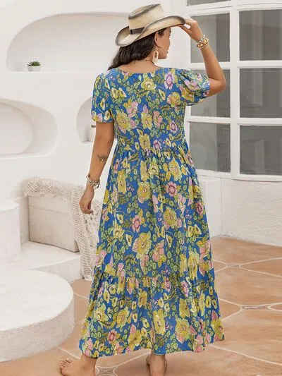 Romance and Flowers Floral Printed Maxi Dress in Sky Blue - Curvy