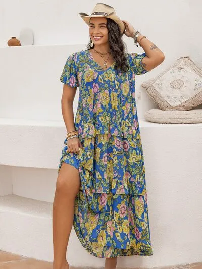 Romance and Flowers Floral Printed Maxi Dress in Sky Blue - Curvy