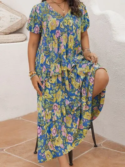 Romance and Flowers Floral Printed Maxi Dress in Sky Blue - Curvy