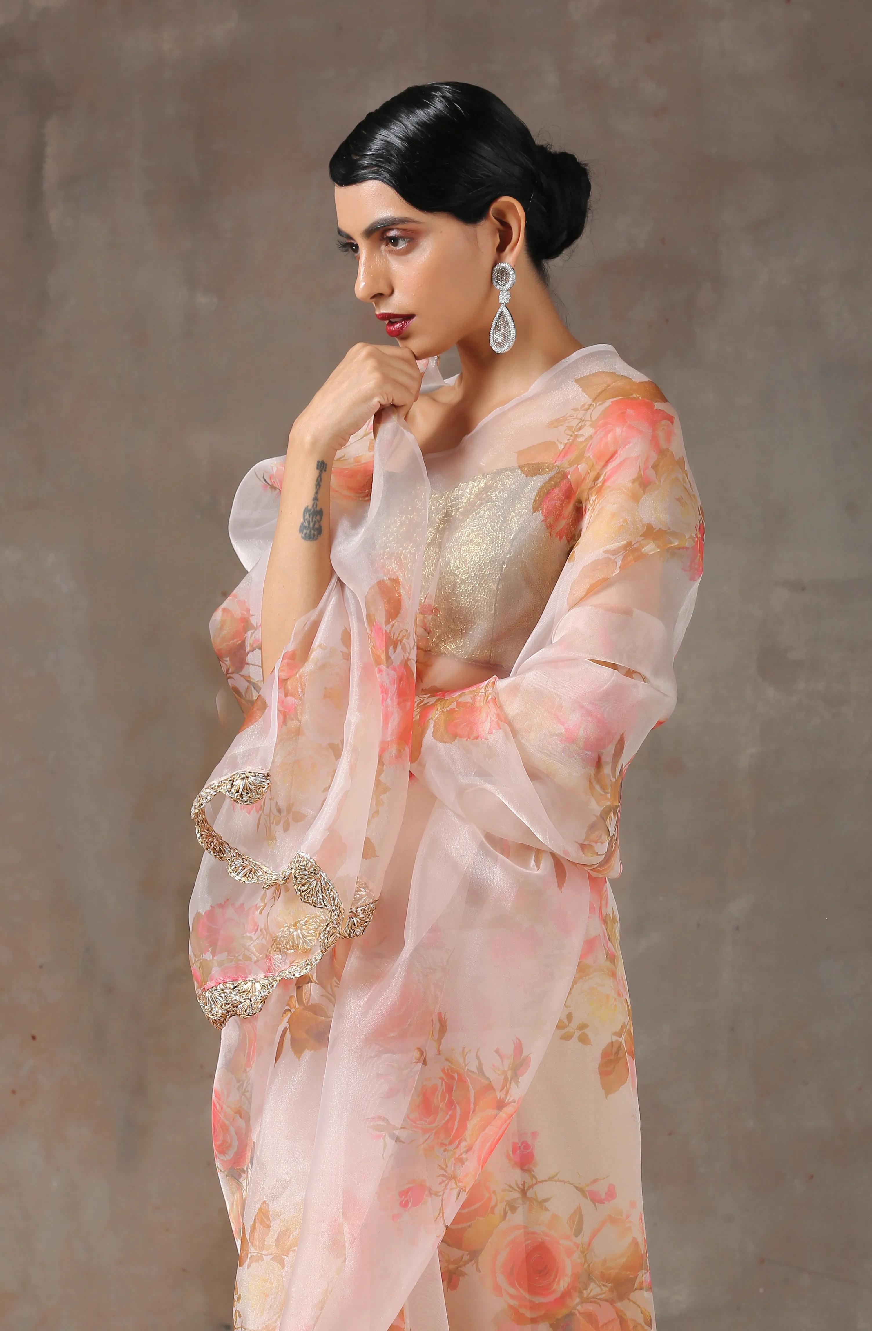Rose Breeze Printed Organza Saree