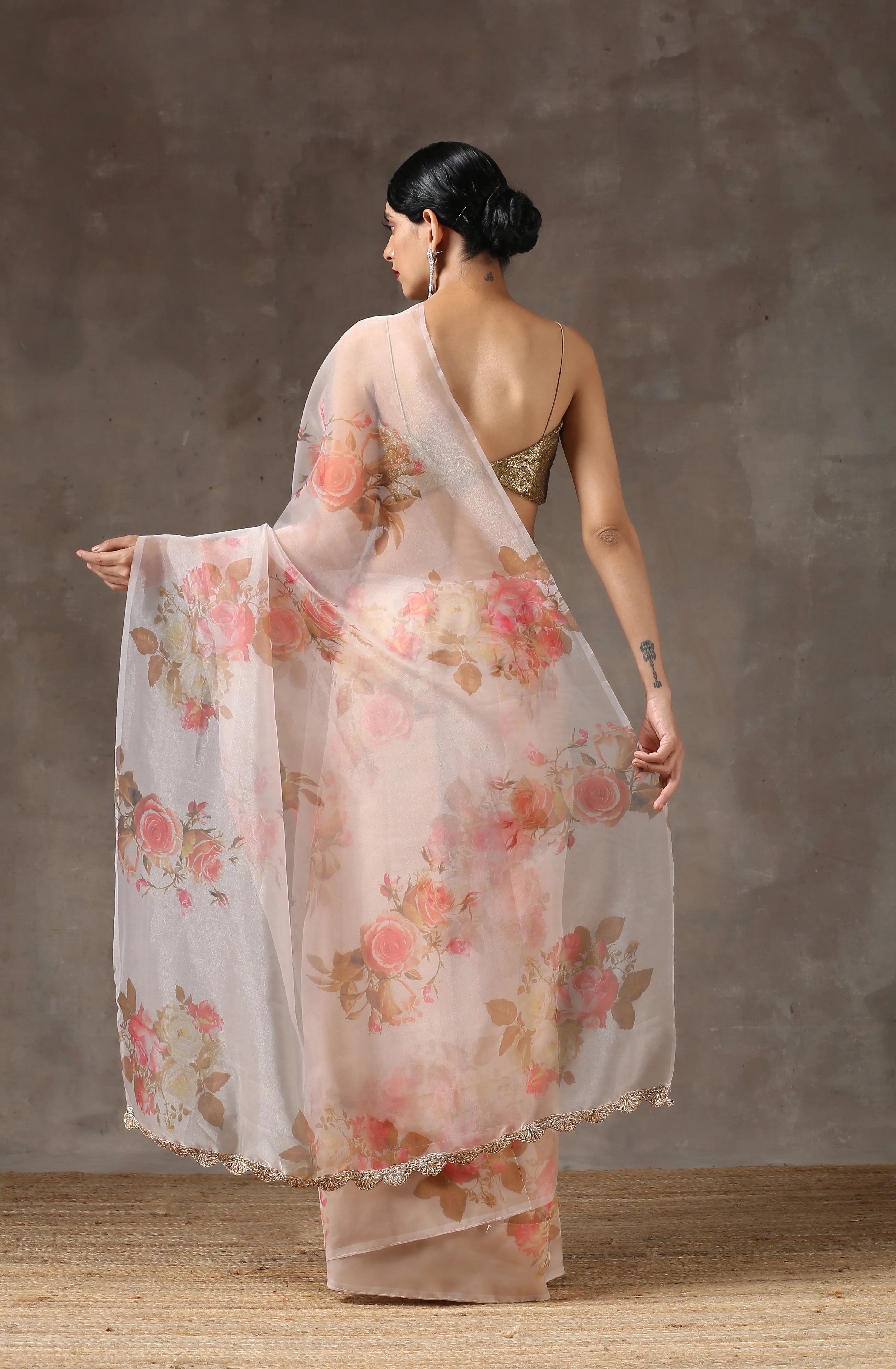 Rose Breeze Printed Organza Saree
