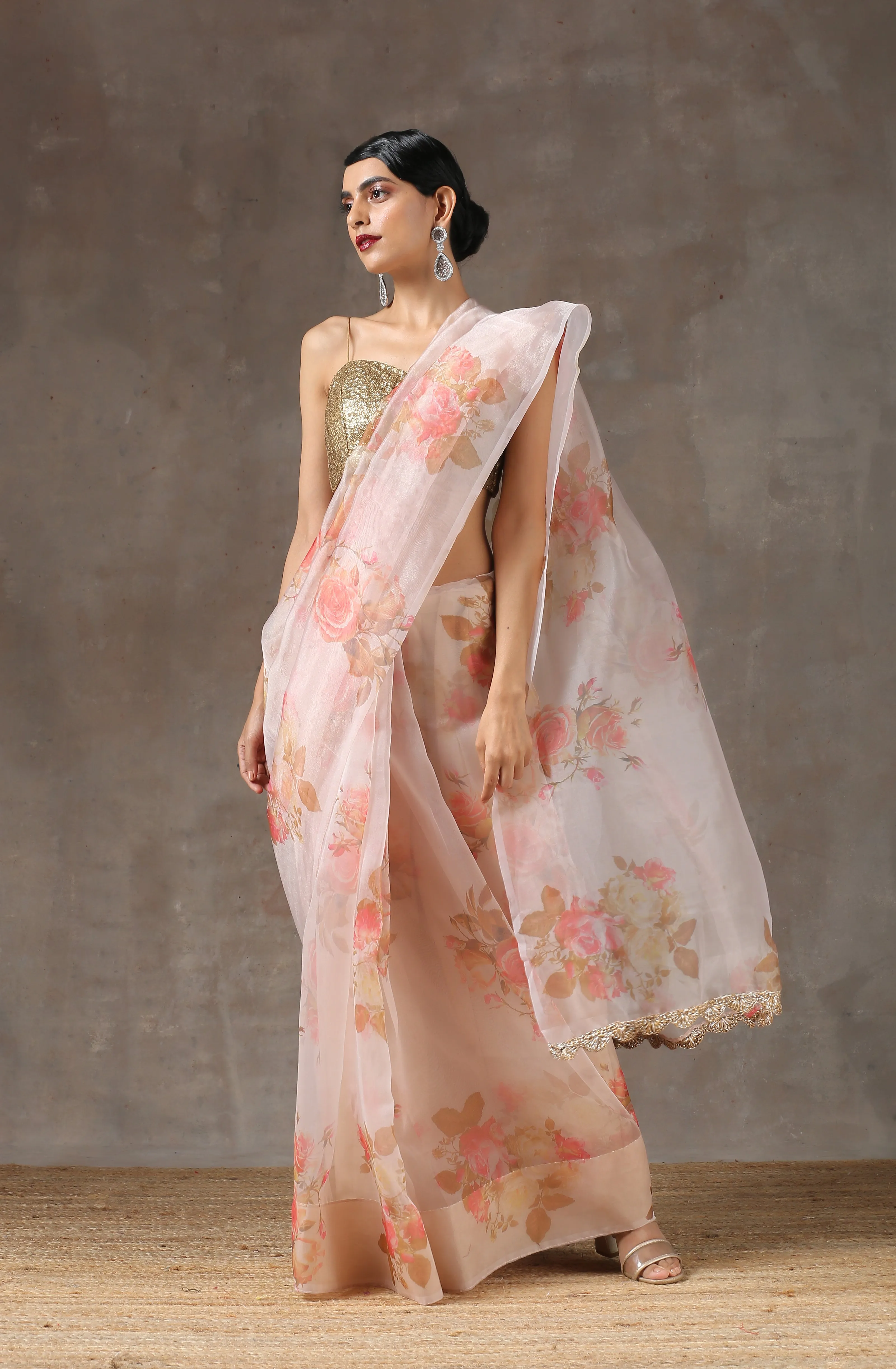 Rose Breeze Printed Organza Saree
