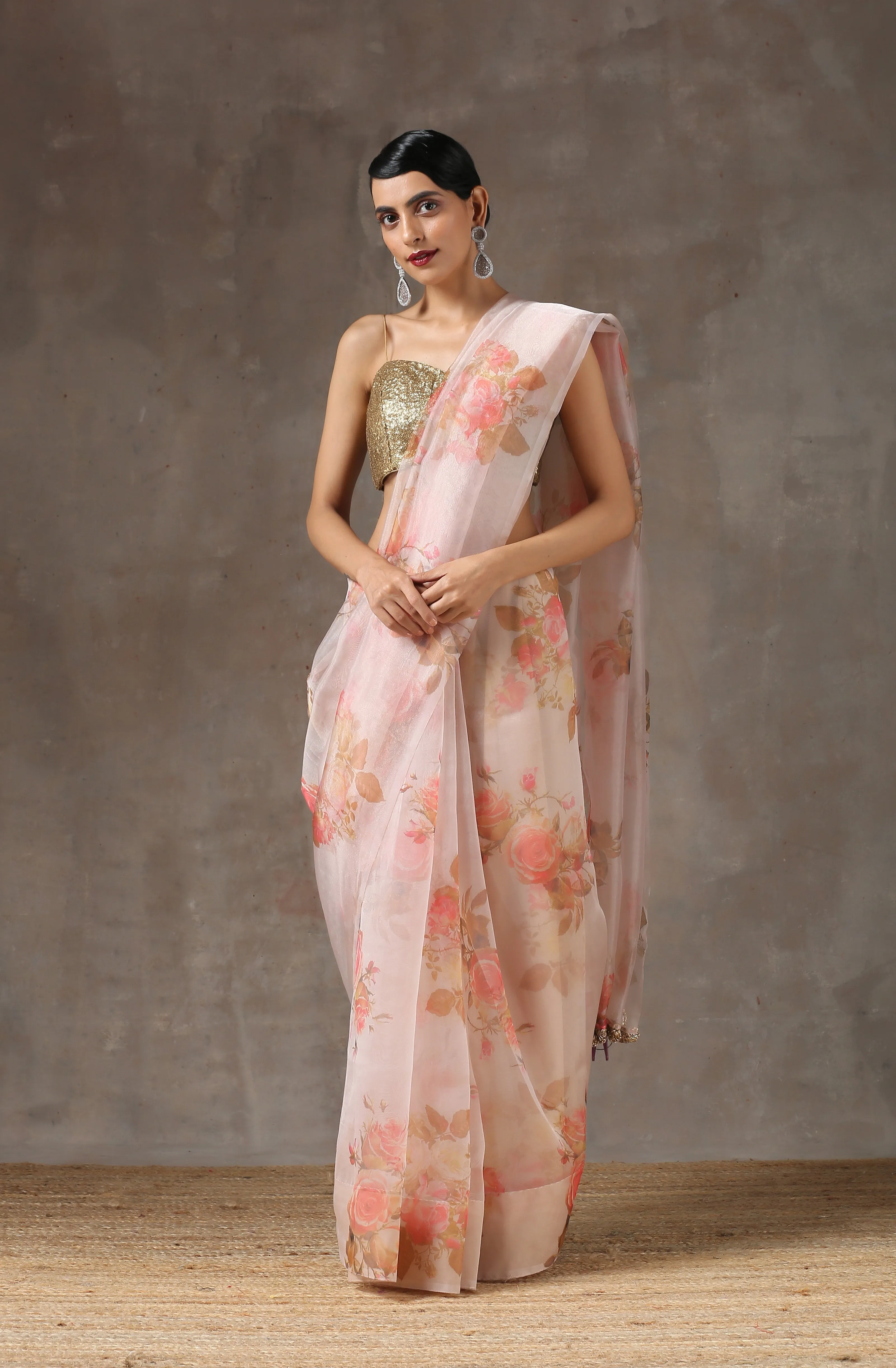 Rose Breeze Printed Organza Saree
