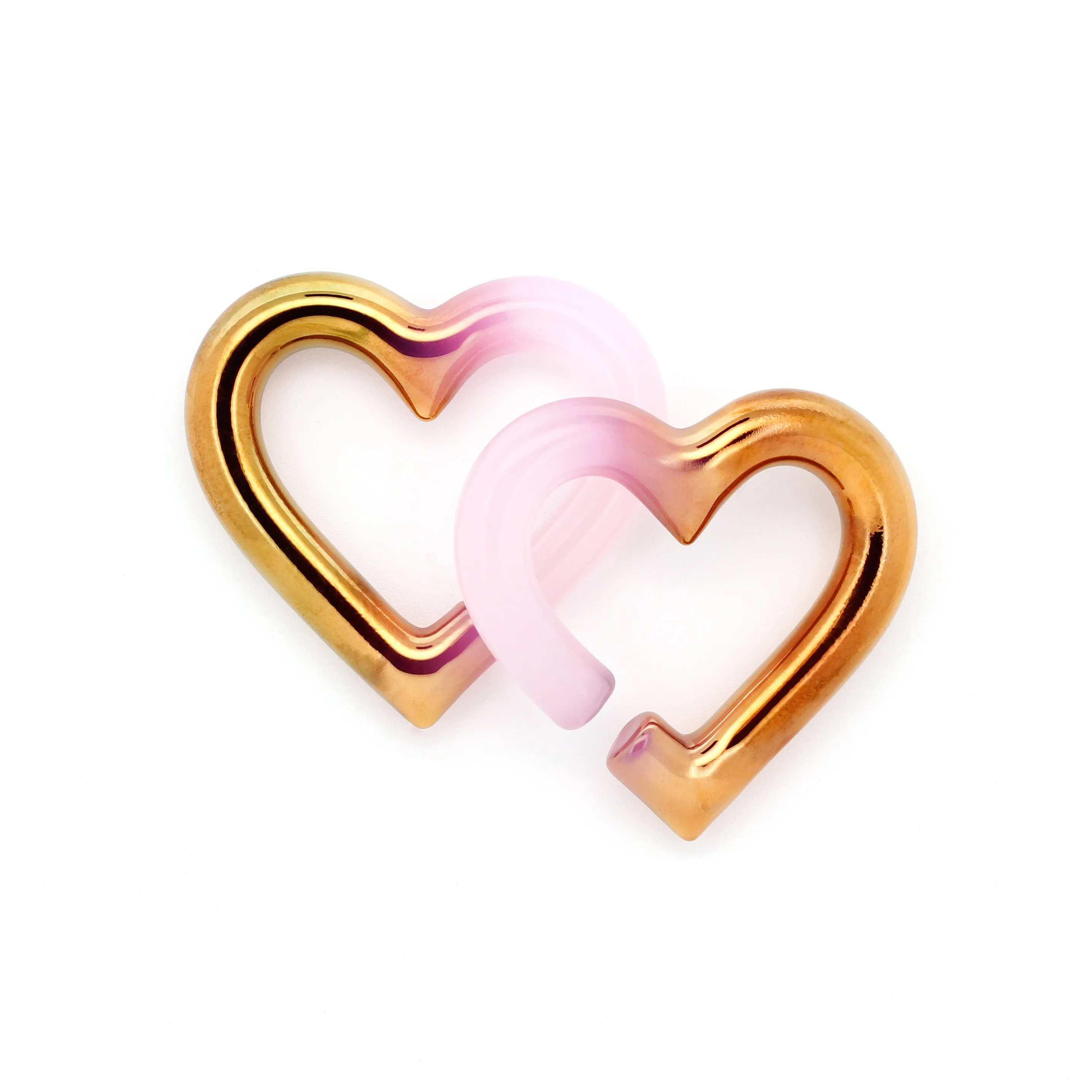 Rose Quartz   22kt Yellow Gold Mini Hearts - 2ga (6.5mm)