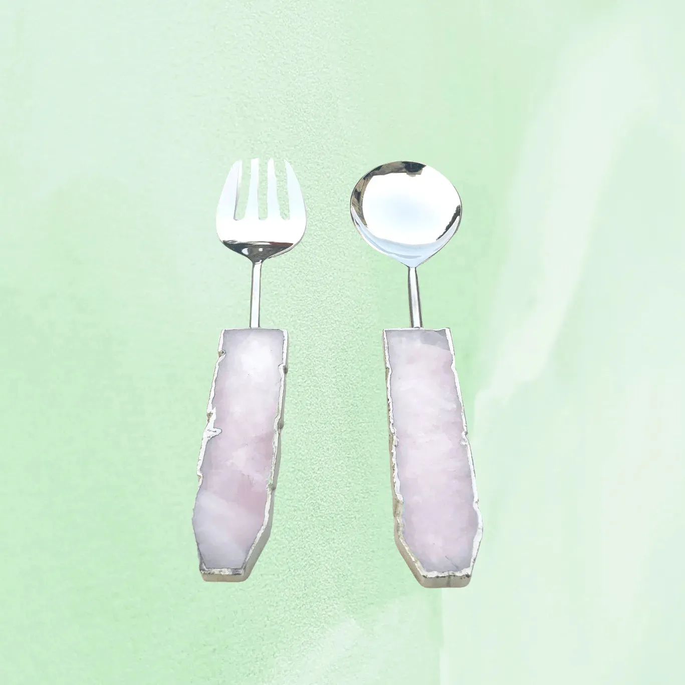 Rose Quartz Agate Salad Server - Set of 2