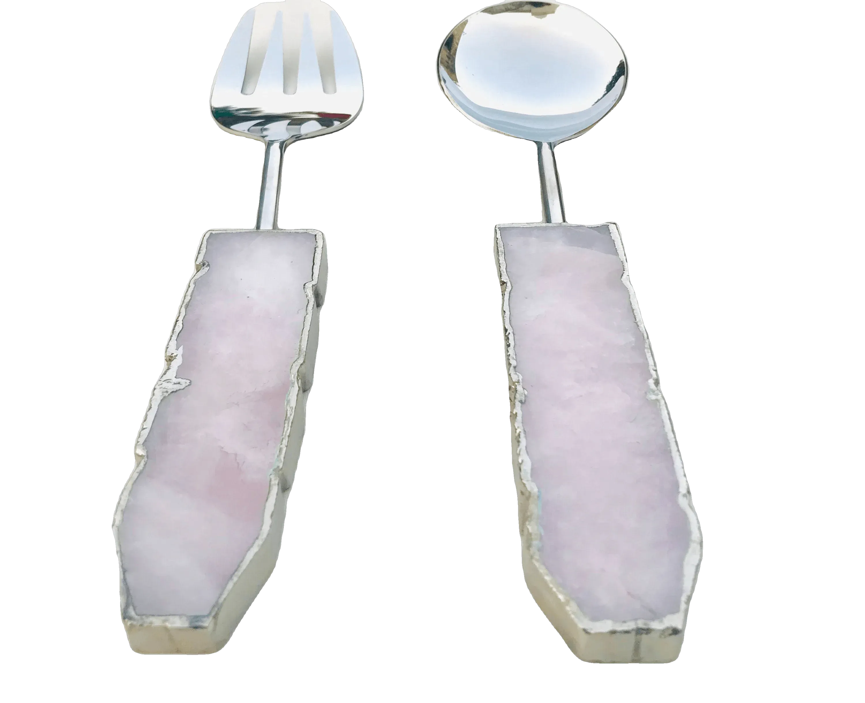Rose Quartz Agate Salad Server - Set of 2