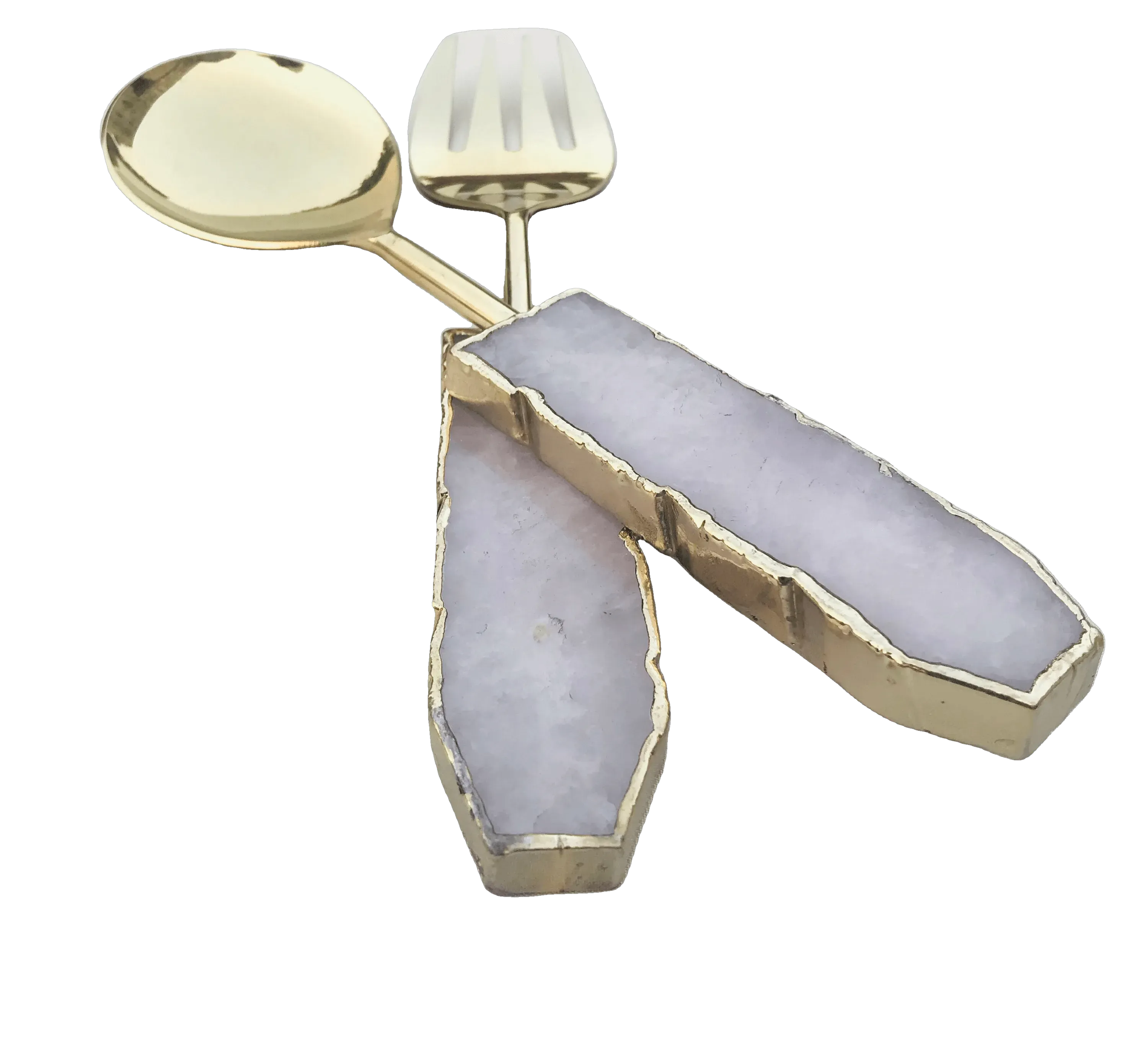 Rose Quartz Agate Salad Server - Set of 2