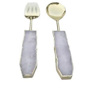 Rose Quartz Agate Salad Server - Set of 2