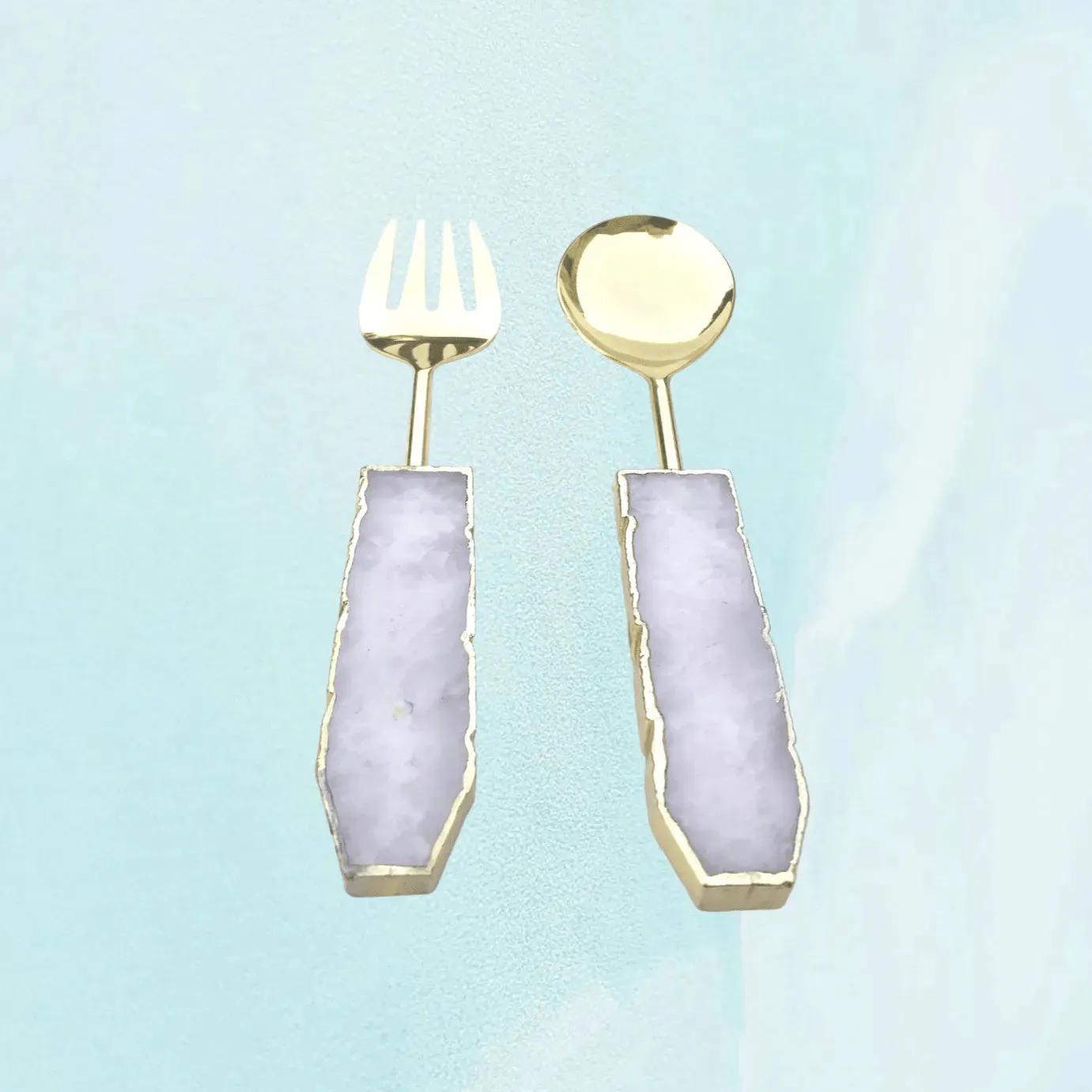 Rose Quartz Agate Salad Server - Set of 2