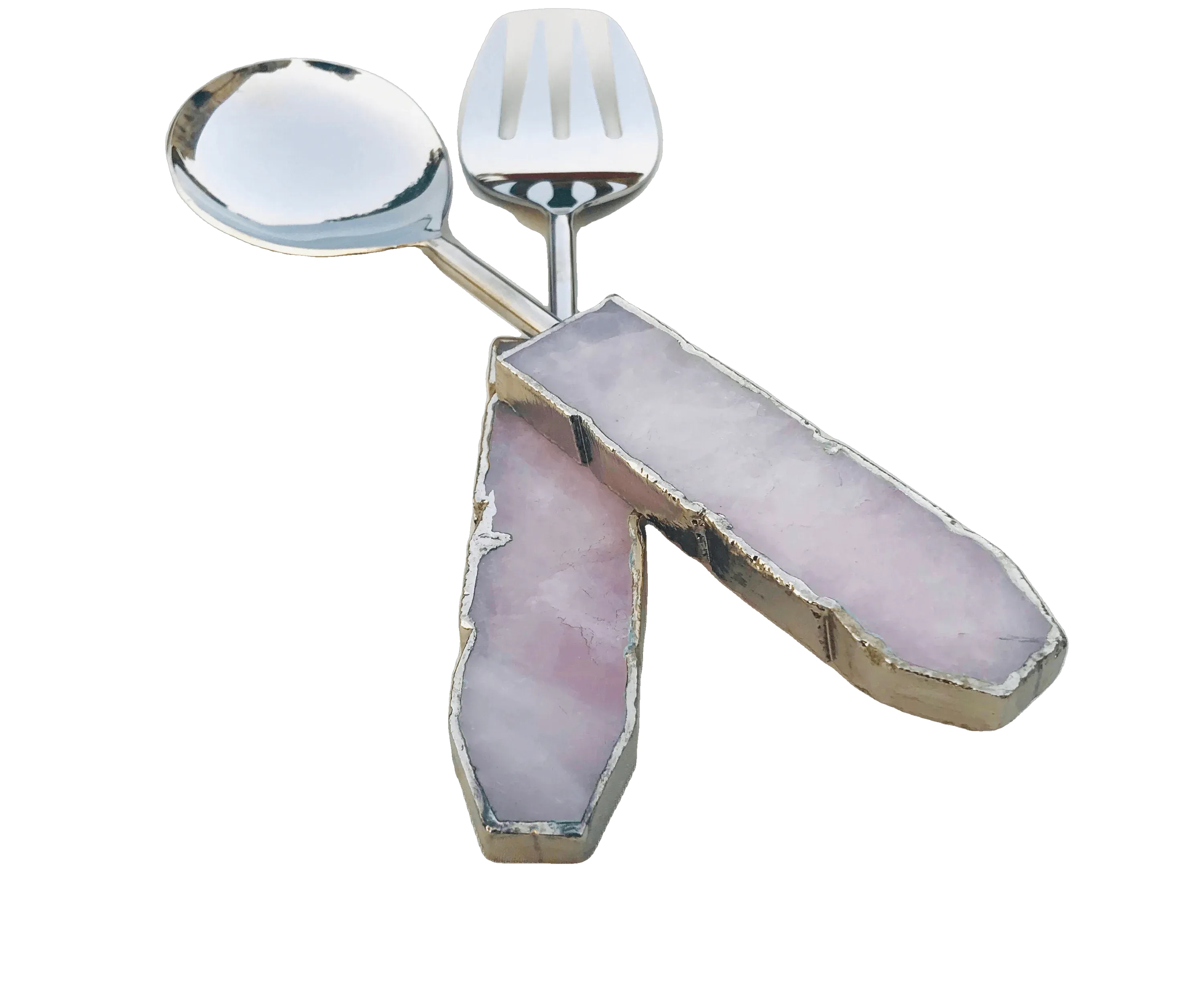 Rose Quartz Agate Salad Server - Set of 2