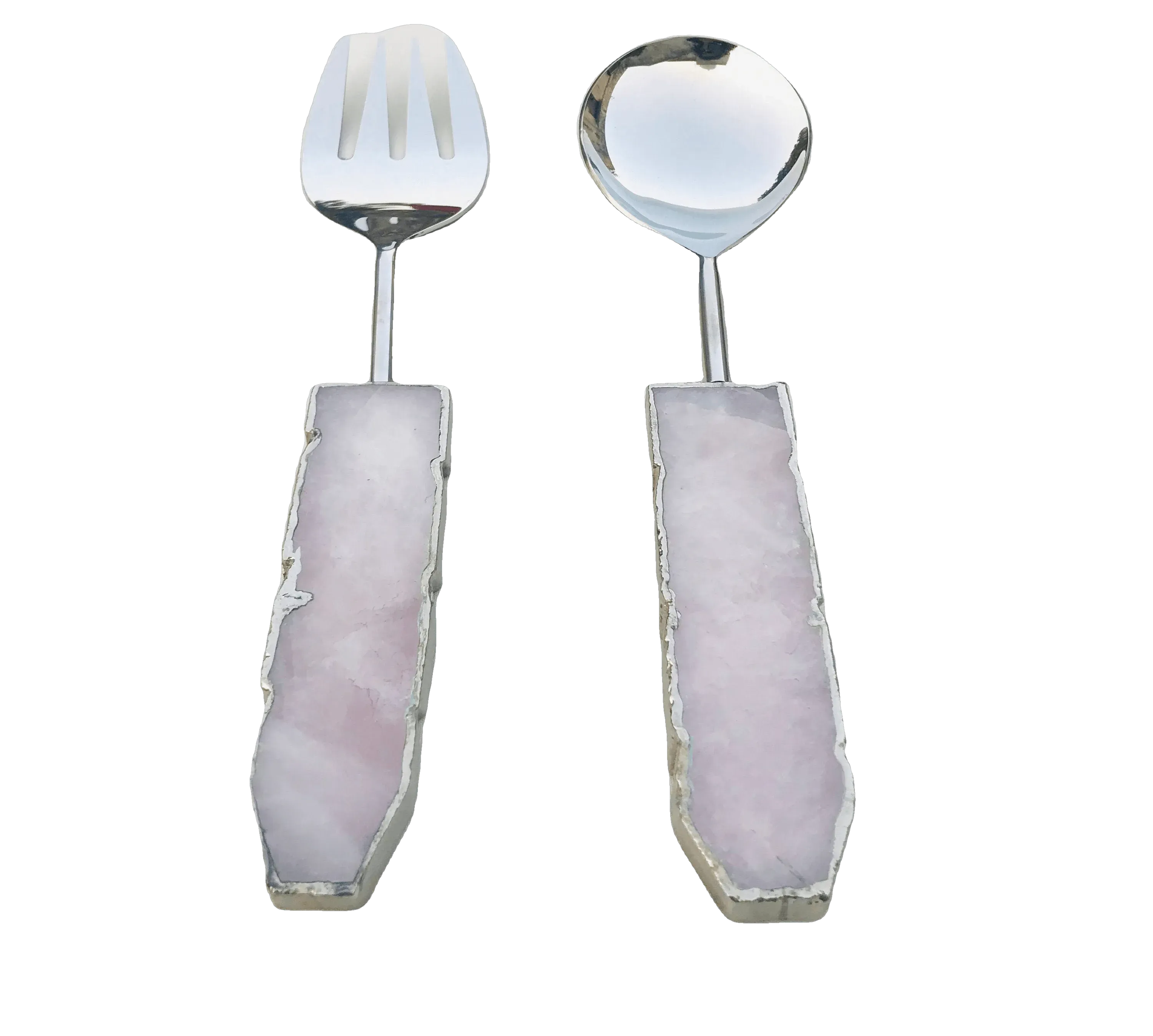 Rose Quartz Agate Salad Server - Set of 2