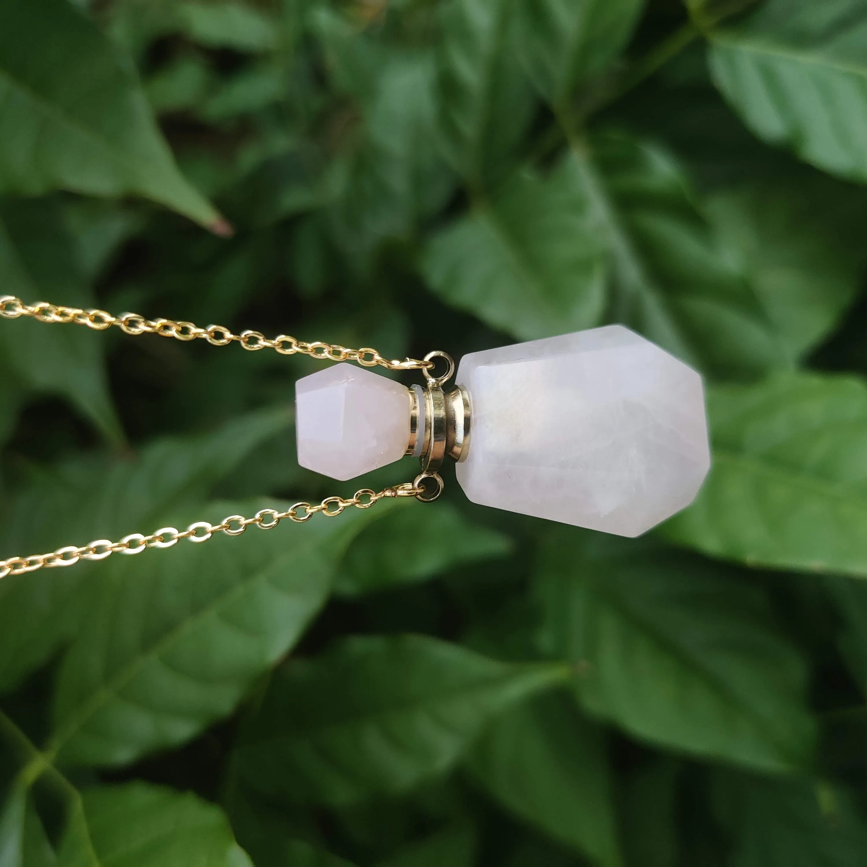 Rose Quartz Crystal Mini Perfume Bottle Necklace