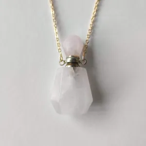 Rose Quartz Crystal Mini Perfume Bottle Necklace