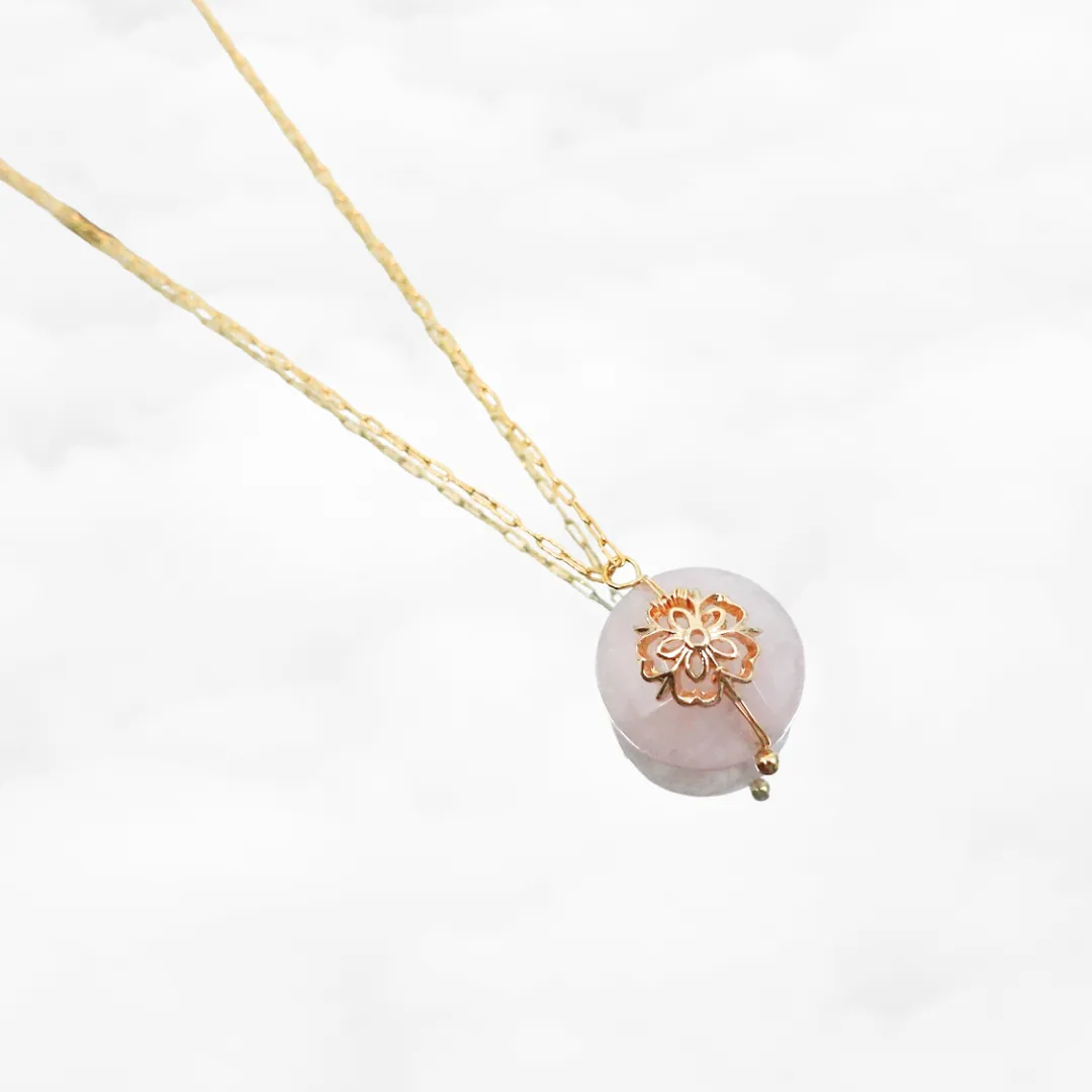 Rose Quartz Flower Necklace