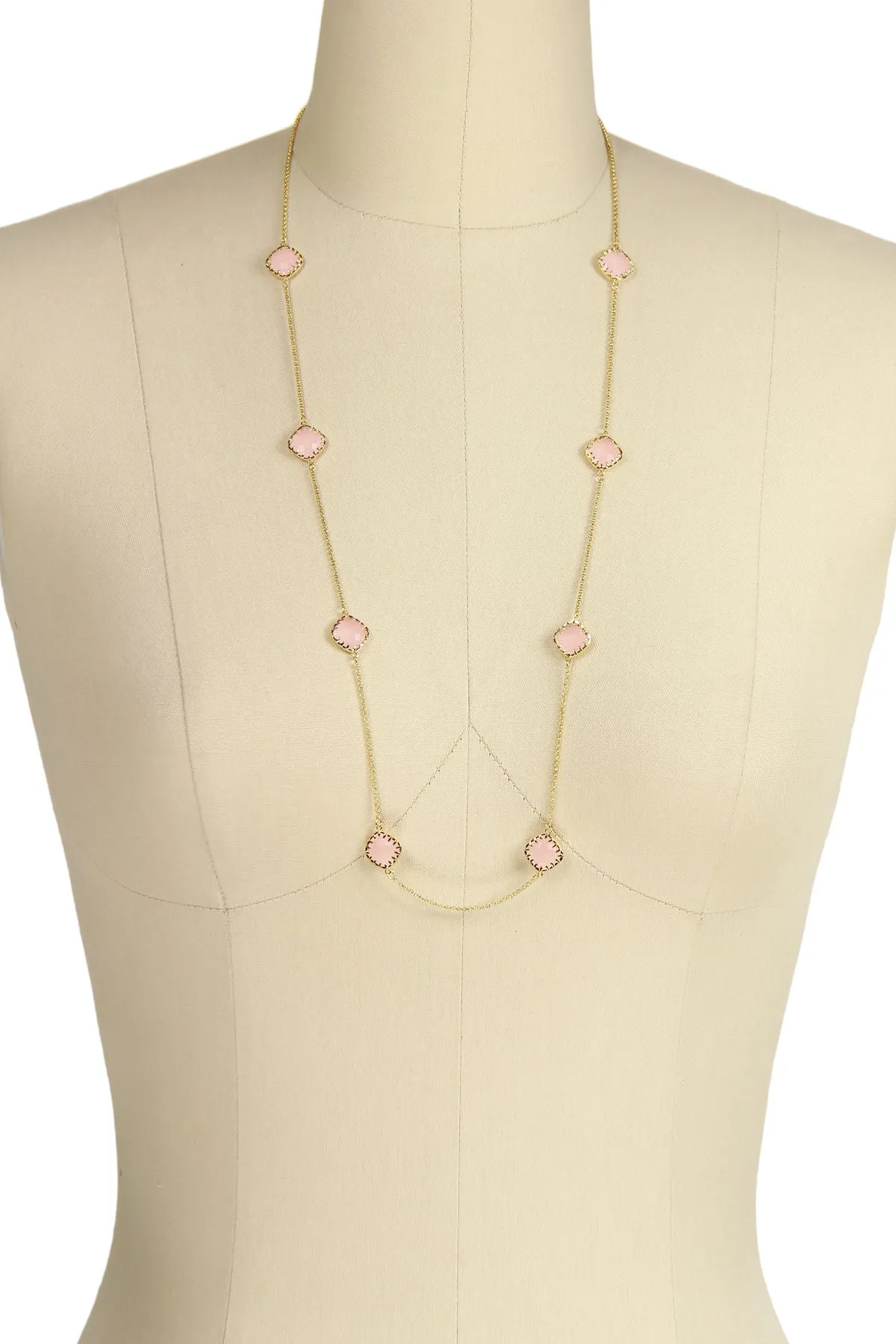Rose Quartz Gold Drop Necklace