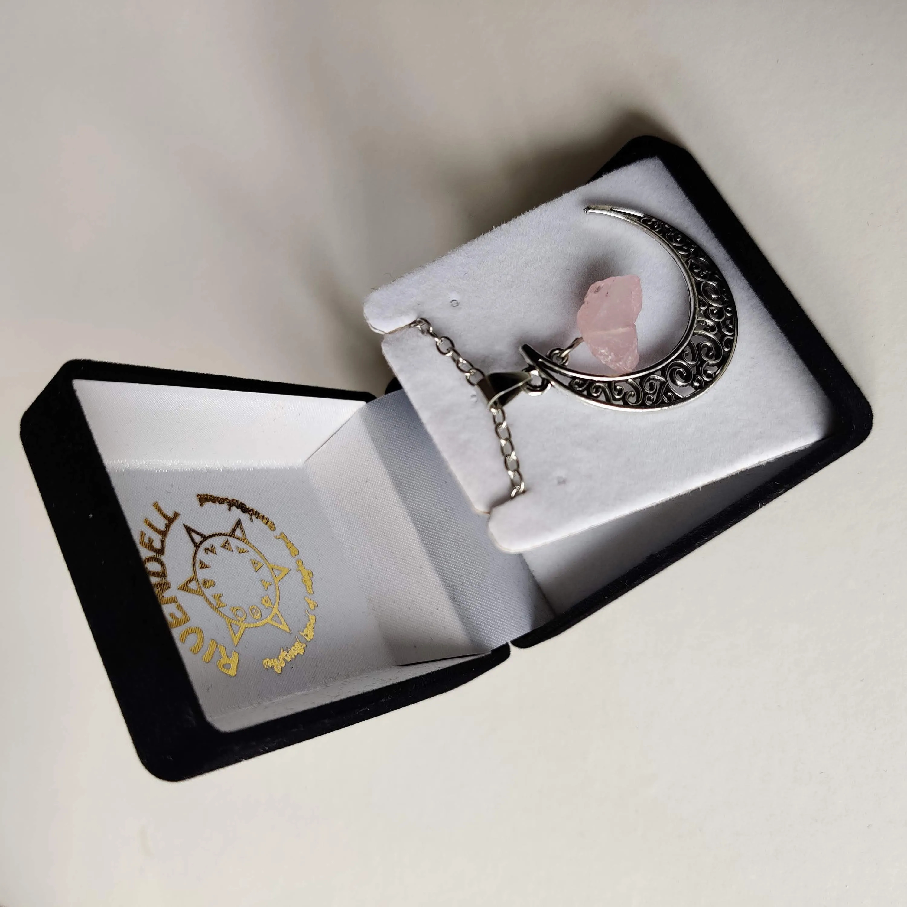 Rose Quartz Moon Pendant with Silver Chain