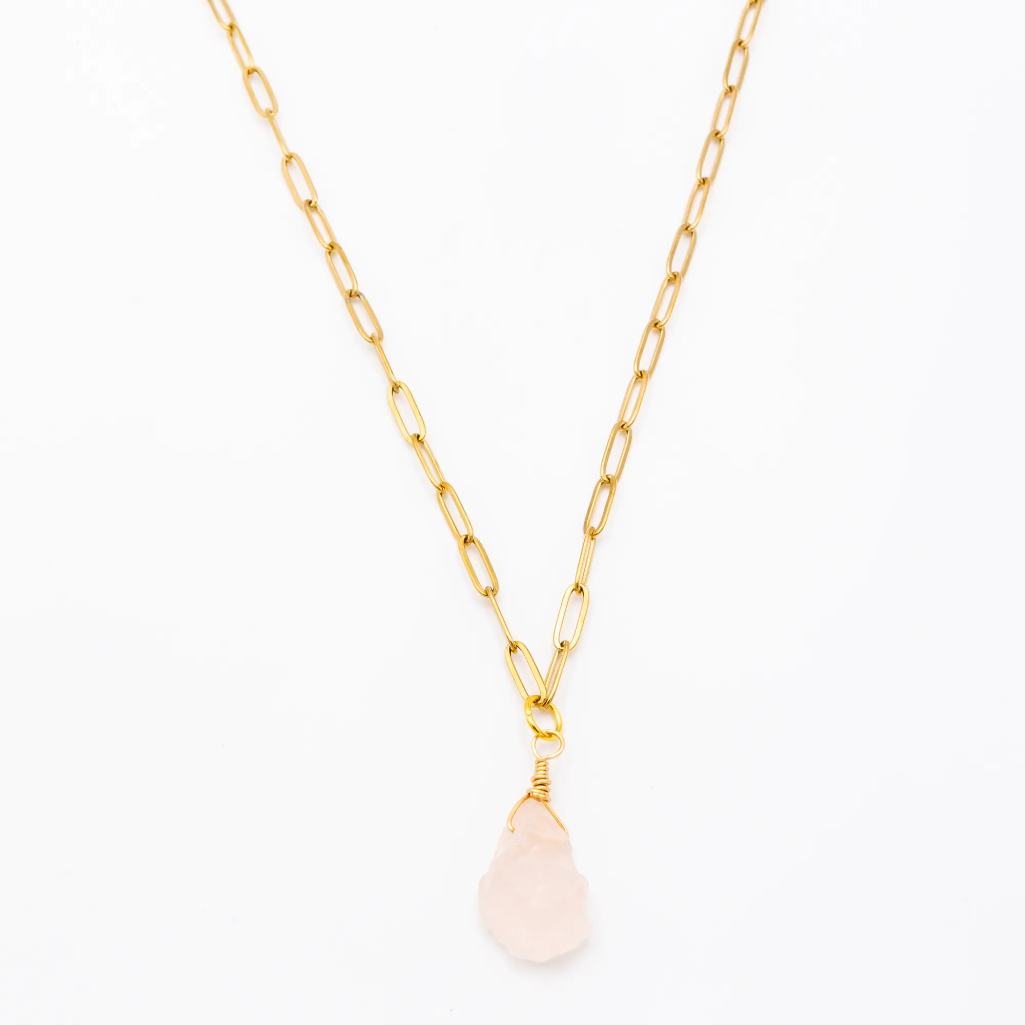 Rose Quartz - Paper Clip Necklace