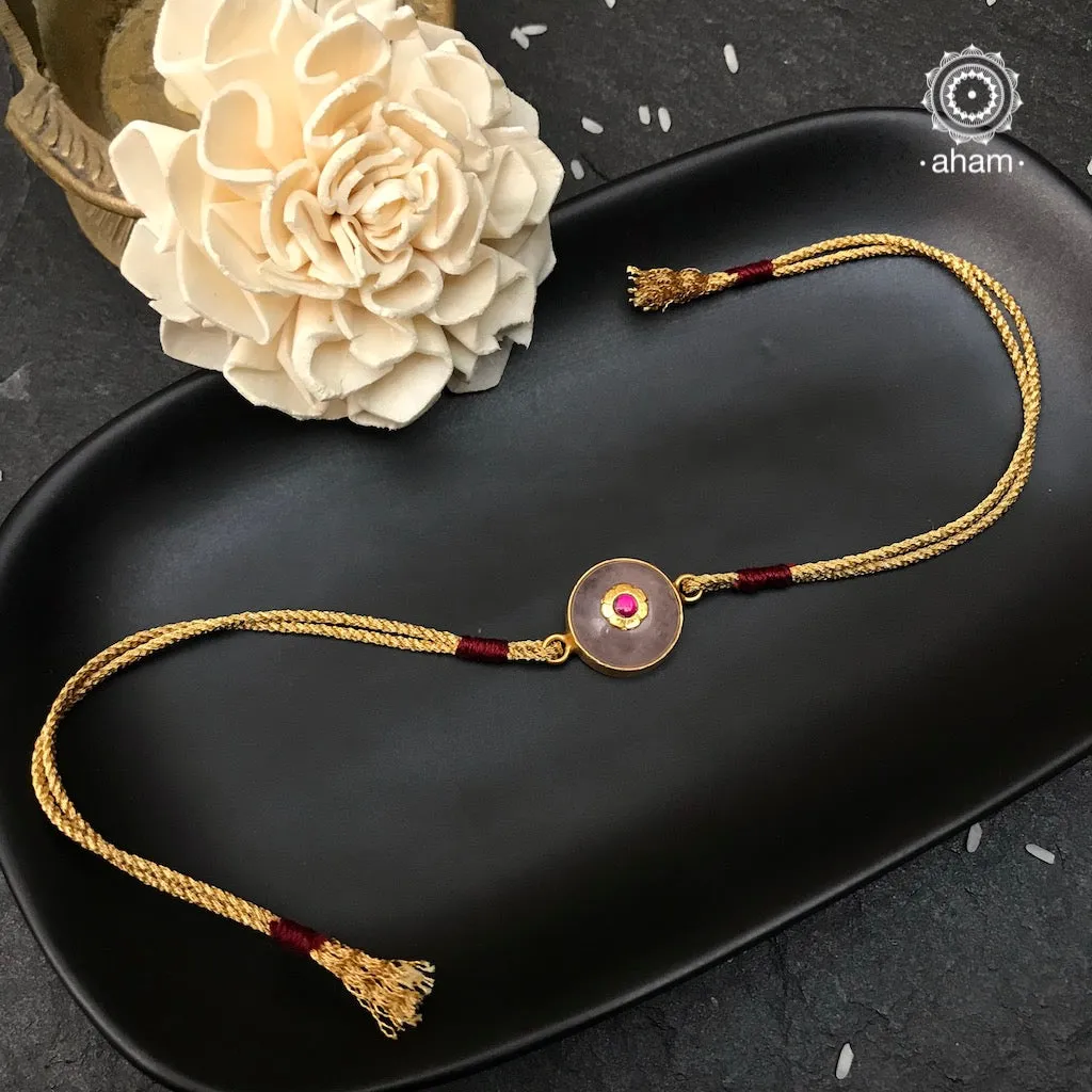 Rose Quartz Silver Gold Polish Rakhi