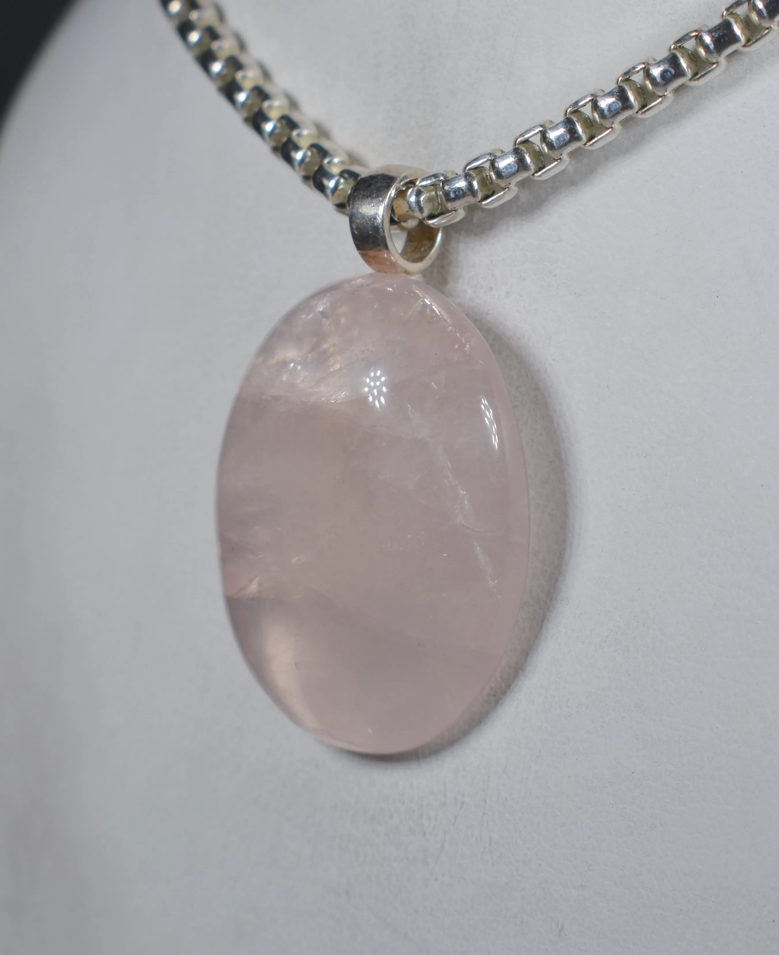 Rose Quartz Silver Pendant with Silver Bail