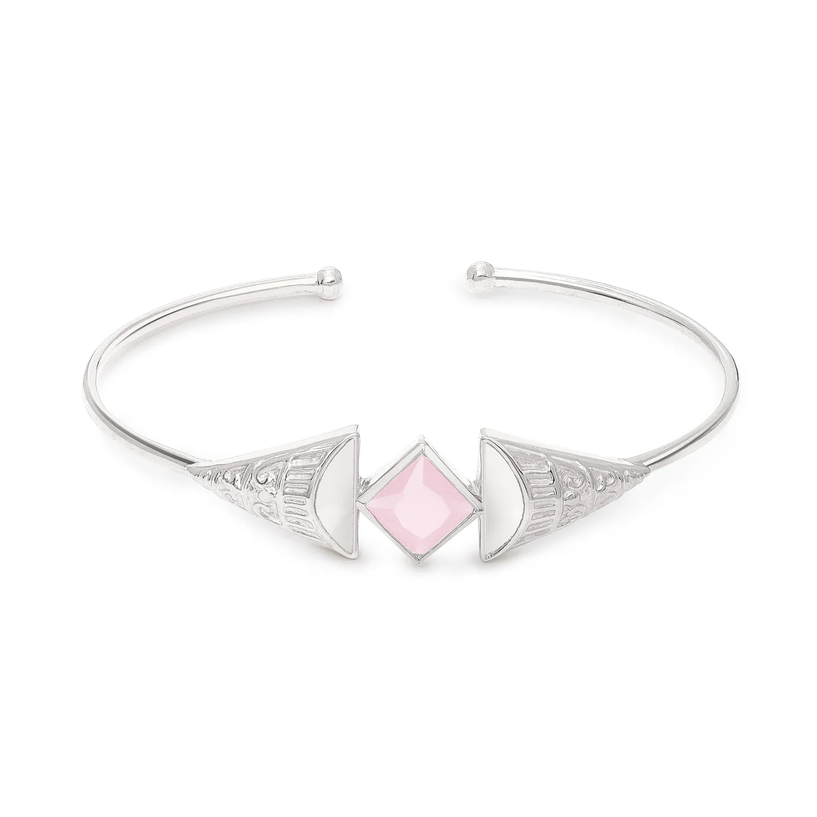 Rose Quartz Stone 925 Sterling Silver Bangle Bracelet