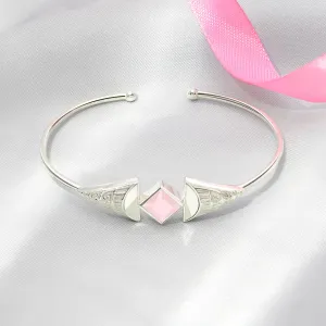 Rose Quartz Stone 925 Sterling Silver Bangle Bracelet