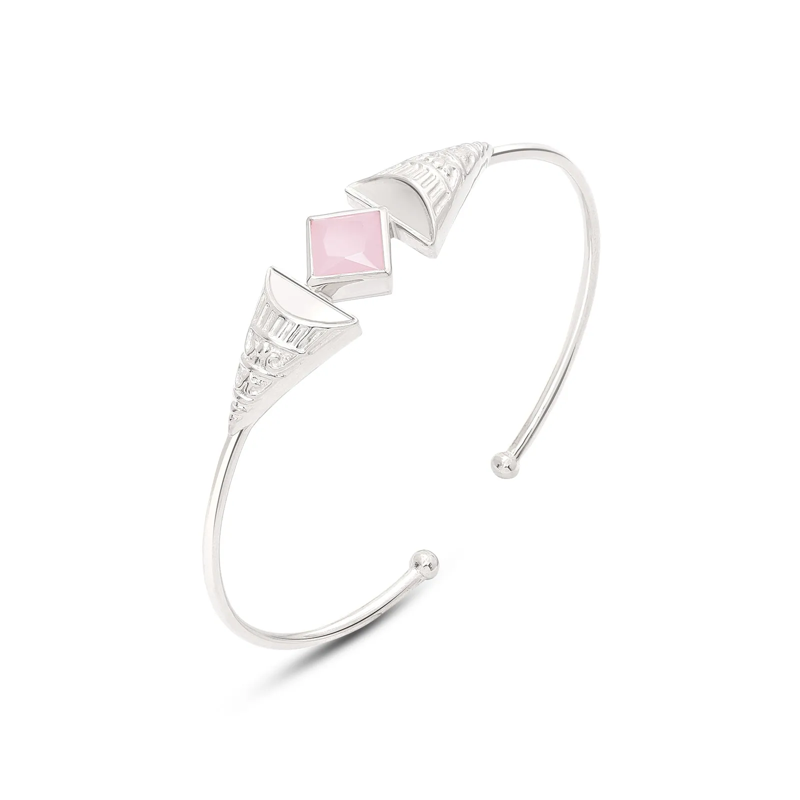 Rose Quartz Stone 925 Sterling Silver Bangle Bracelet