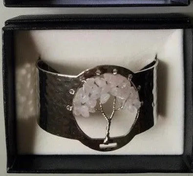 Rose Quartz Tree of Life Silver Plated Bracelet