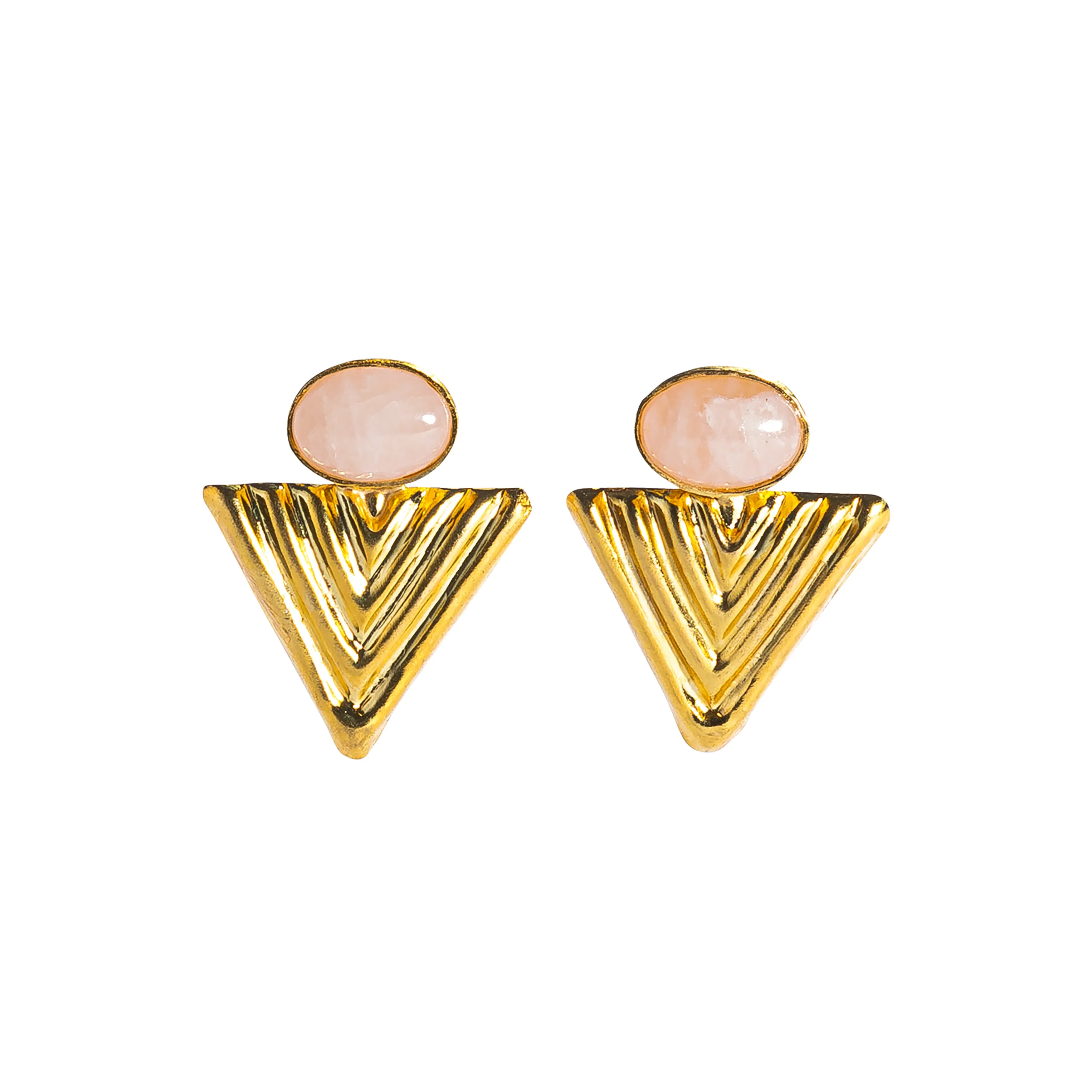 Rose Quartz Triangle Gold Vermeil Stud Earrings
