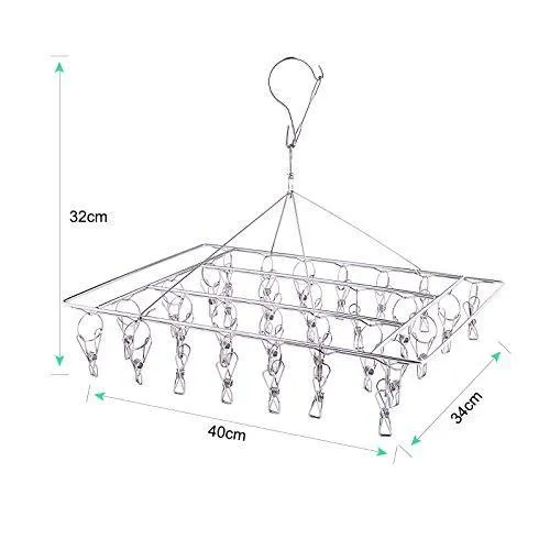 Rosefray 30 Clips Metal Clothespins, Stainless Steel Clothes Drying Rack, Hats Rack, Portable Metal Hanger, Great for Quick Hand Wash of Delicates
