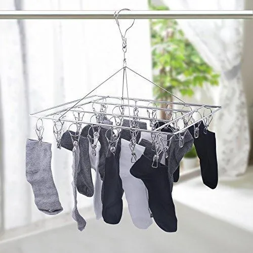 Rosefray 30 Clips Metal Clothespins, Stainless Steel Clothes Drying Rack, Hats Rack, Portable Metal Hanger, Great for Quick Hand Wash of Delicates
