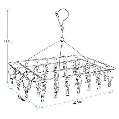 Rosefray 36 Clips Metal Clothespins, Stainless Steel Clothes Drying Rack, Hats Rack, Portable Metal Hanger, Great for Quick Hand Wash of Delicates