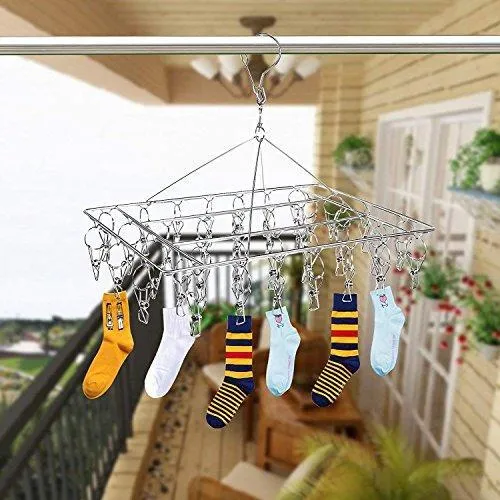 Rosefray 36 Clips Metal Clothespins, Stainless Steel Clothes Drying Rack, Hats Rack, Portable Metal Hanger, Great for Quick Hand Wash of Delicates