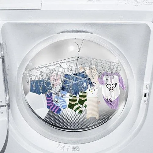 Rosefray 52 Clips Metal Clothespins, Folding Stainless Steel Clothes Drying Rack, Portable Metal Hanger, Great for Quick Hand Wash of Delicates