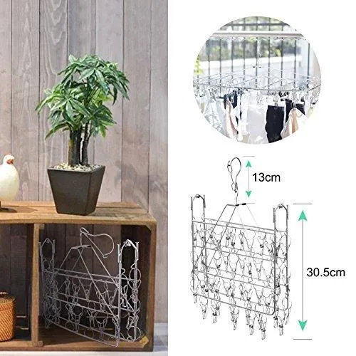 Rosefray 52 Clips Metal Clothespins, Folding Stainless Steel Clothes Drying Rack, Portable Metal Hanger, Great for Quick Hand Wash of Delicates