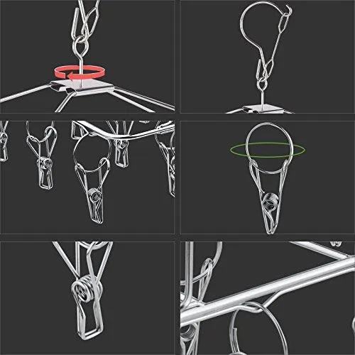 Rosefray 52 Clips Metal Clothespins, Folding Stainless Steel Clothes Drying Rack, Portable Metal Hanger, Great for Quick Hand Wash of Delicates