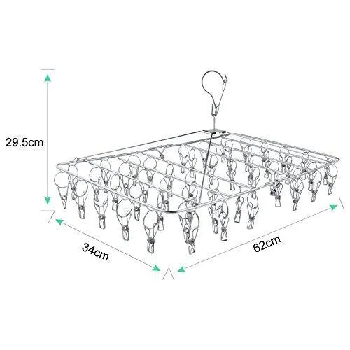 Rosefray 52 Clips Metal Clothespins, Folding Stainless Steel Clothes Drying Rack, Portable Metal Hanger, Great for Quick Hand Wash of Delicates