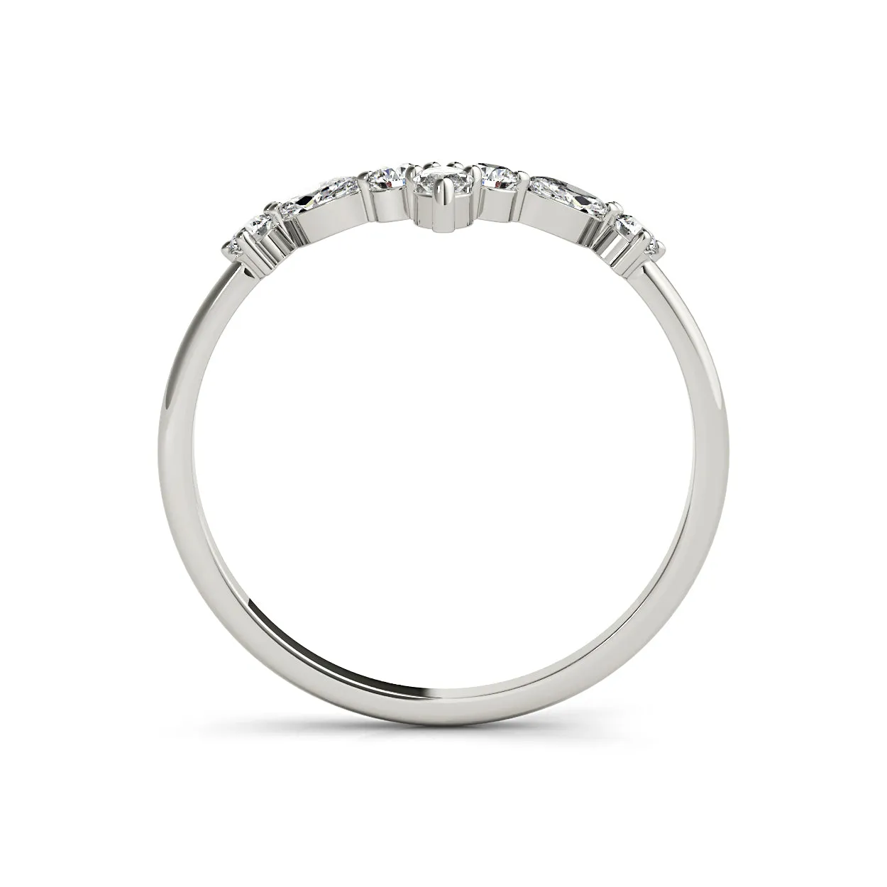 Round And Marquise Diamond V Shaped Band