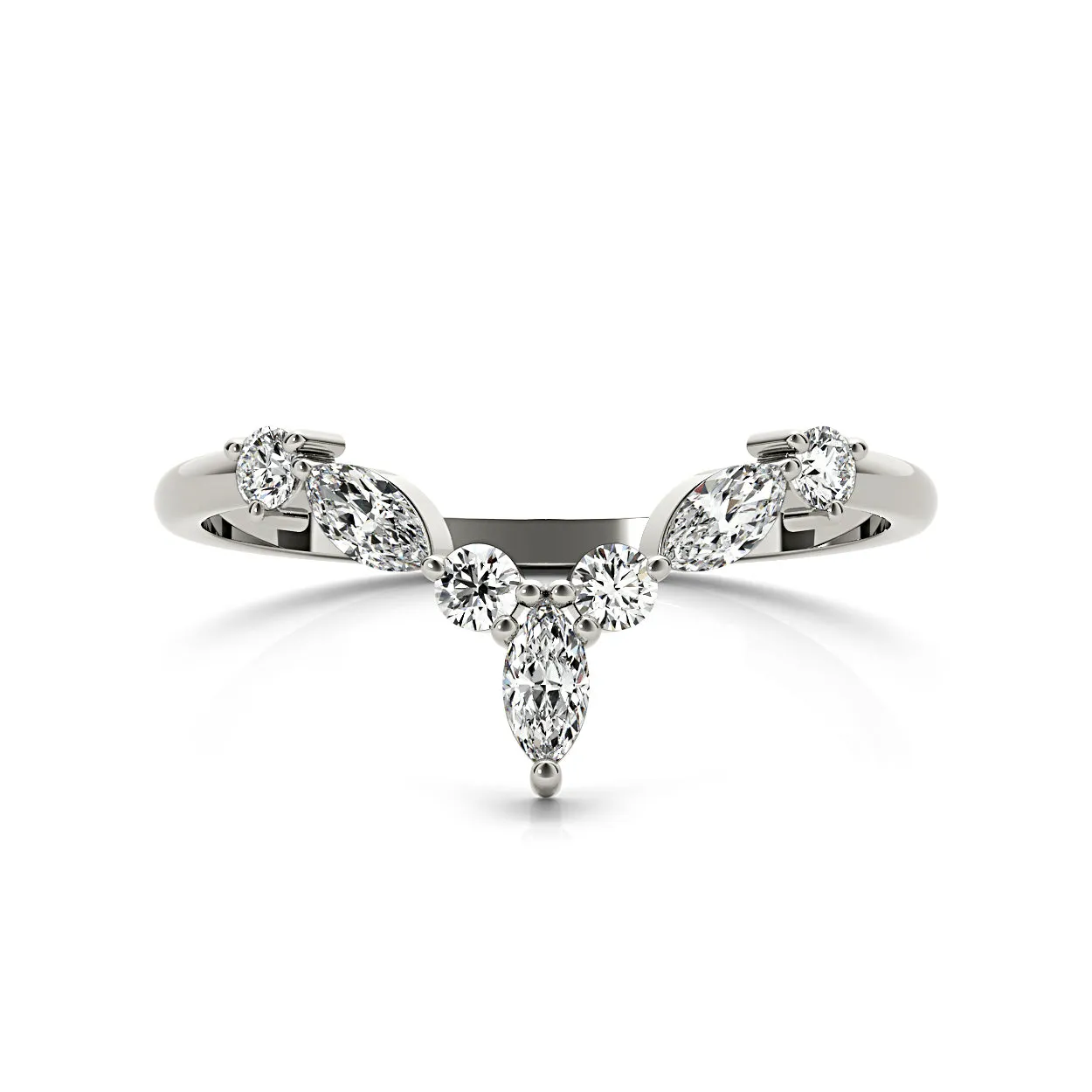 Round And Marquise Diamond V Shaped Band