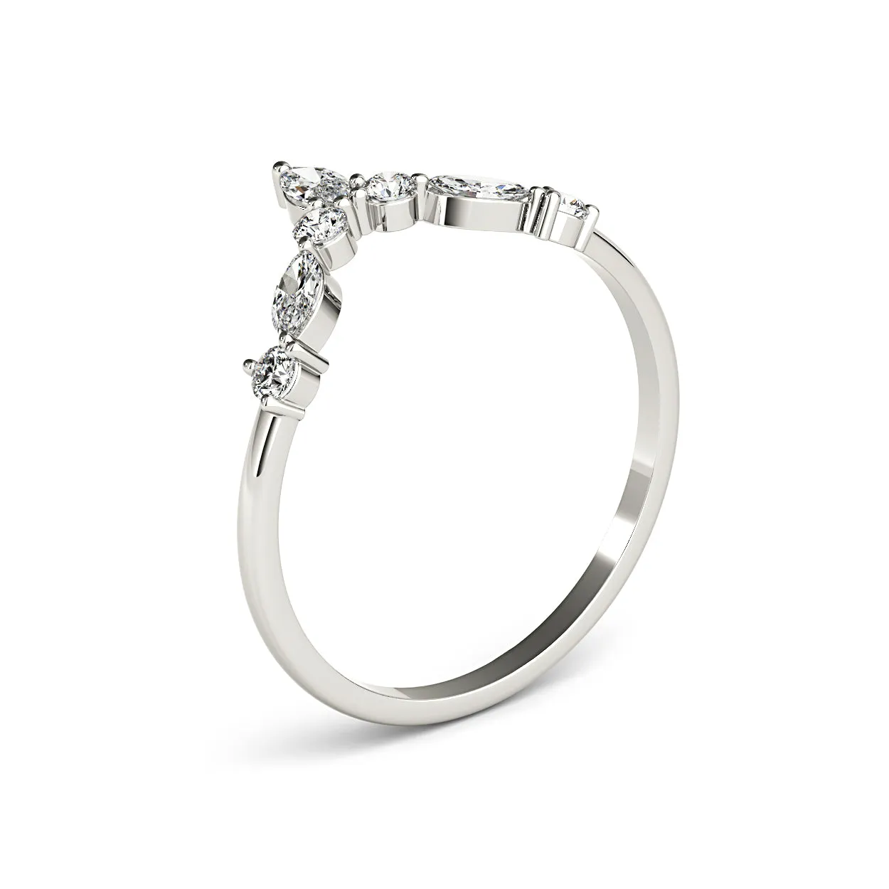 Round And Marquise Diamond V Shaped Band