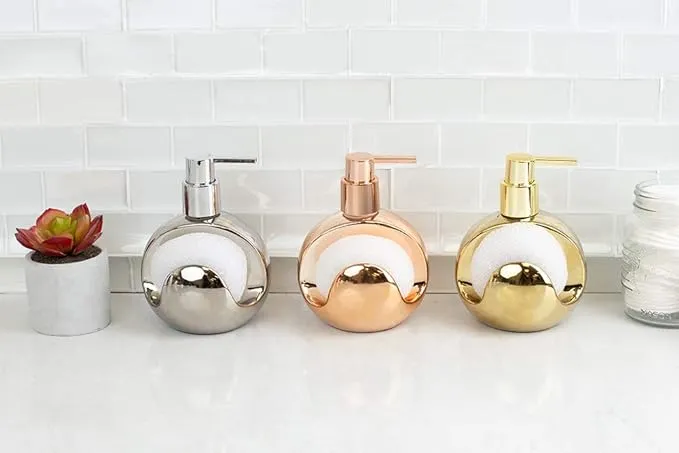 Round Ceramic Soap Dispenser XL   Scrubber Combo Asst.-Metallic colors