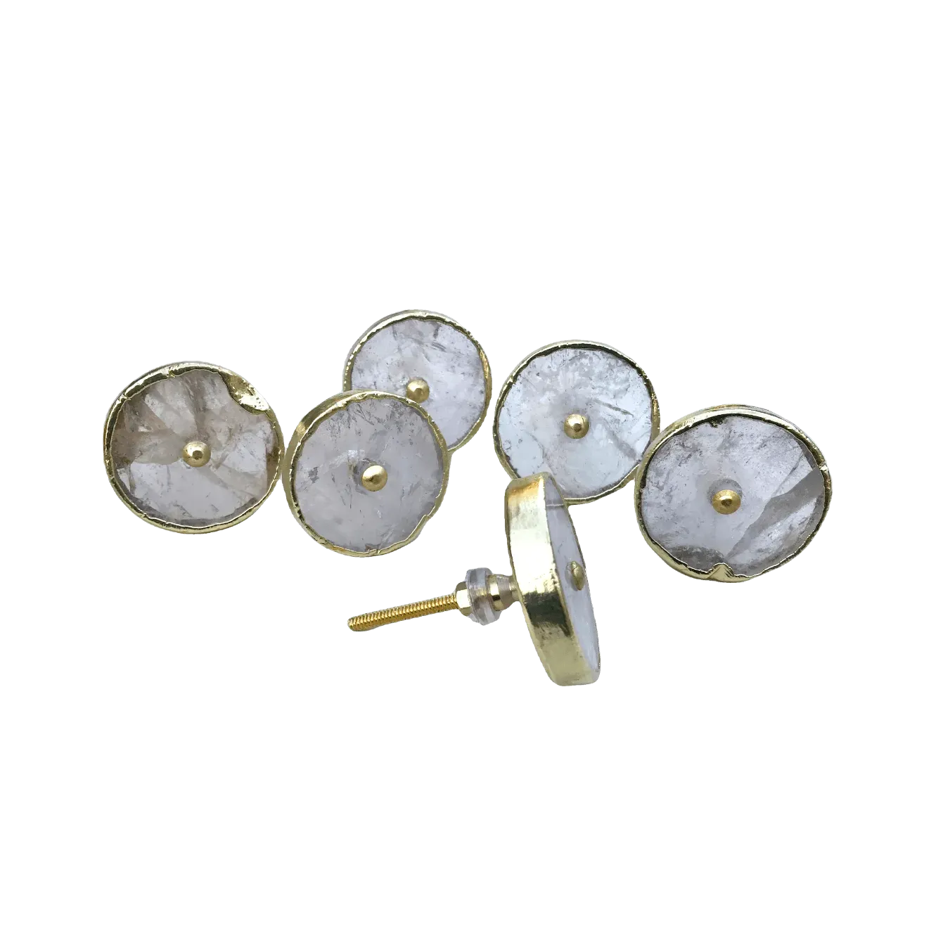 Round Clear Quartz Cabinet Door Pull Handle - Set of 6