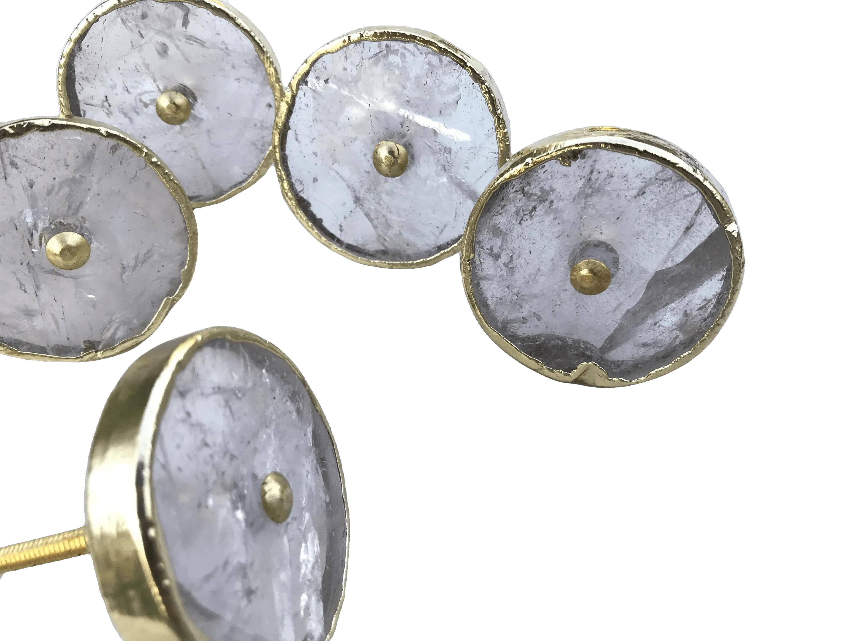 Round Clear Quartz Cabinet Door Pull Handle - Set of 6
