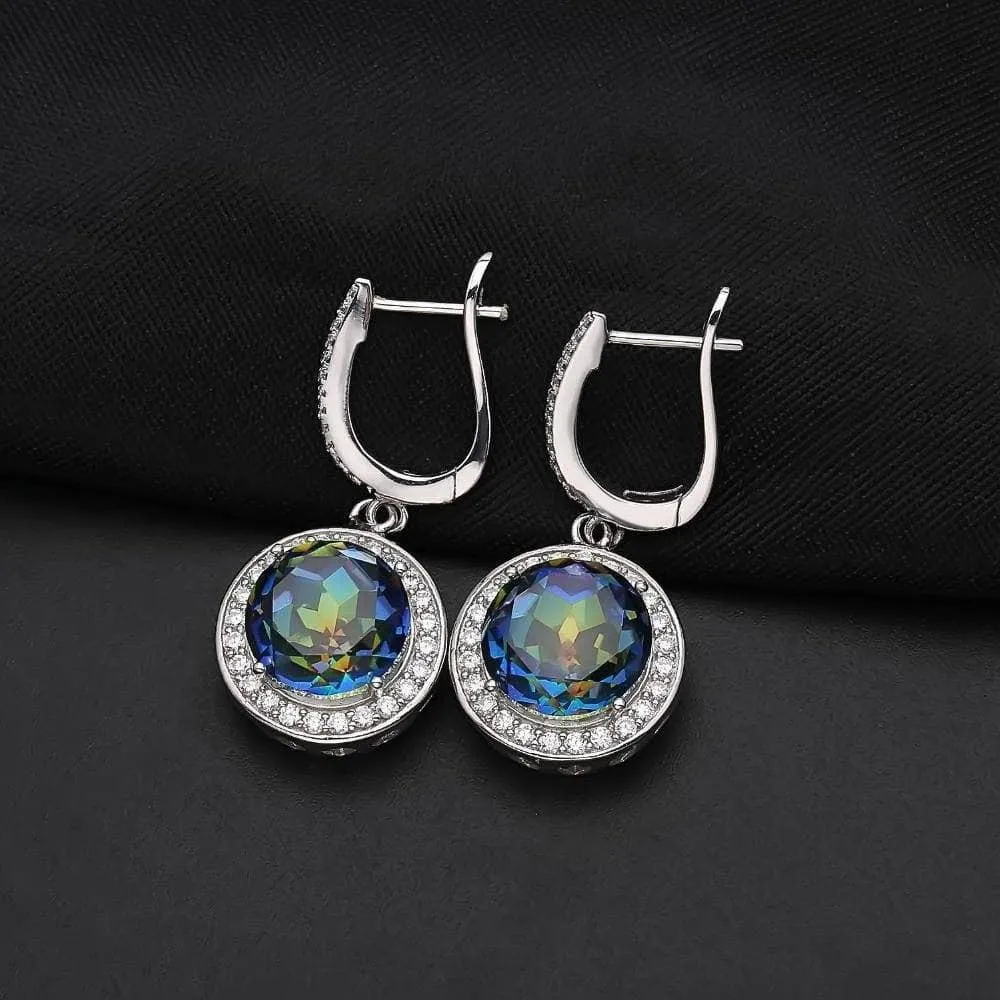 Round Cut Natural Blue Mystic Quartz Earrings