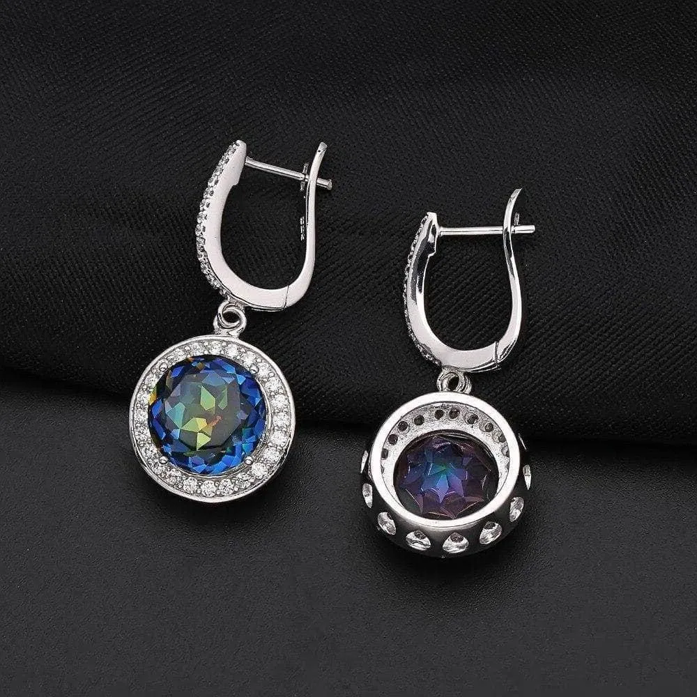 Round Cut Natural Blue Mystic Quartz Earrings